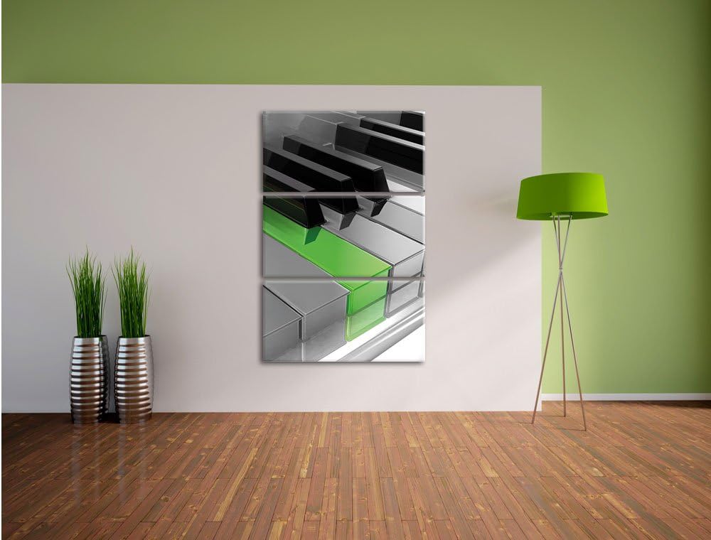 Piano Green Klaviertasten schwarz/weiss 3-Teiler Leinwandbild 120x80 Bild auf Leinwand