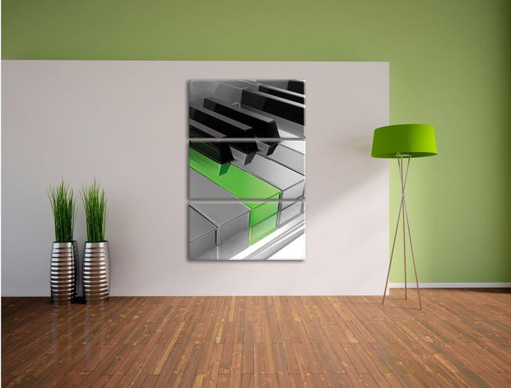 Piano Green Klaviertasten schwarz/weiss 3-Teiler Leinwandbild 120x80 Bild auf Leinwand