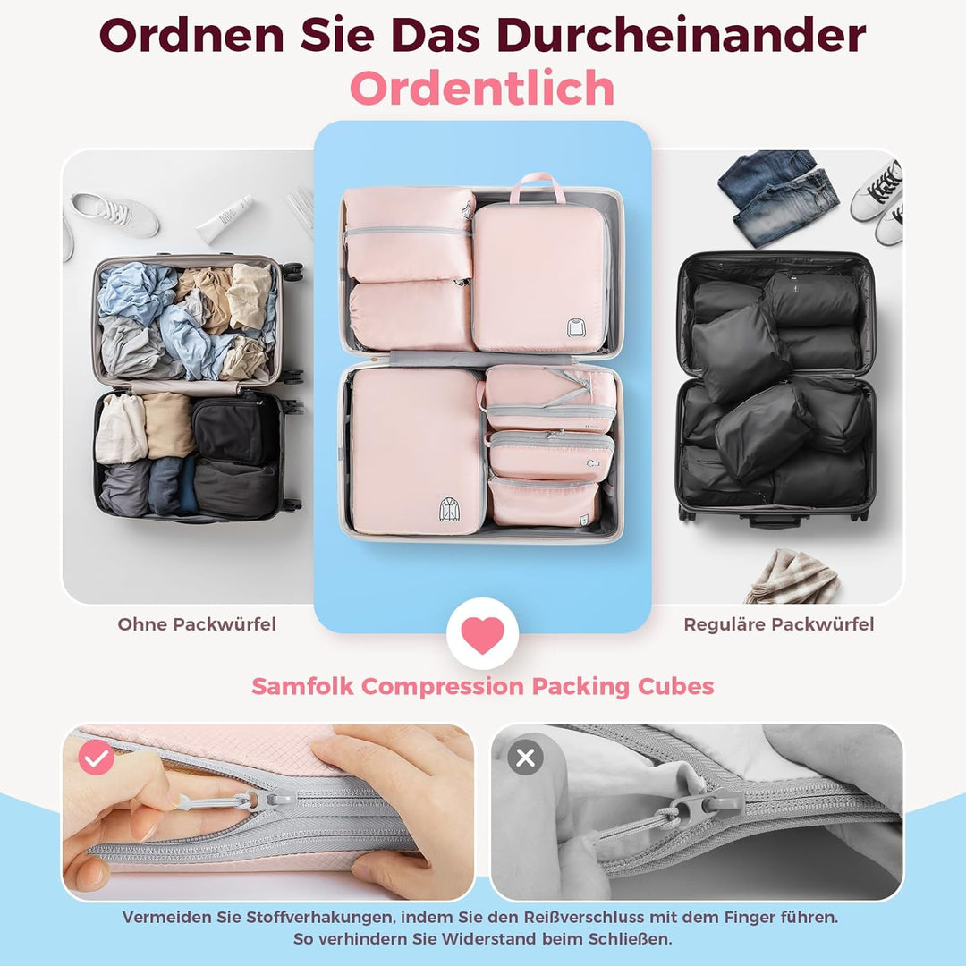 Koffer Organizer Packing Cubes Compression 8 Stück, Wasserdicht PackwüRfel Koffer Organizer Set,Trav