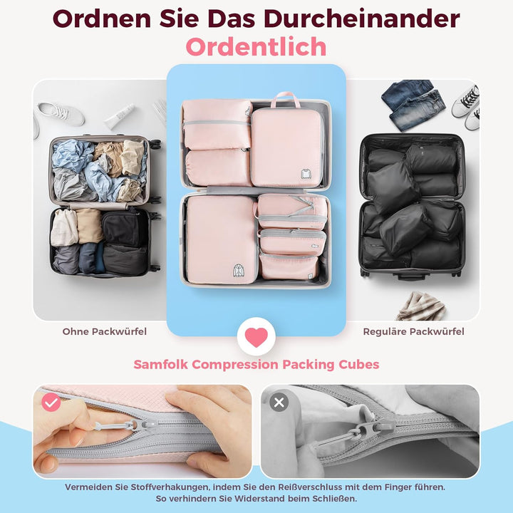 Koffer Organizer Packing Cubes Compression 8 Stück, Wasserdicht PackwüRfel Koffer Organizer Set,Trav