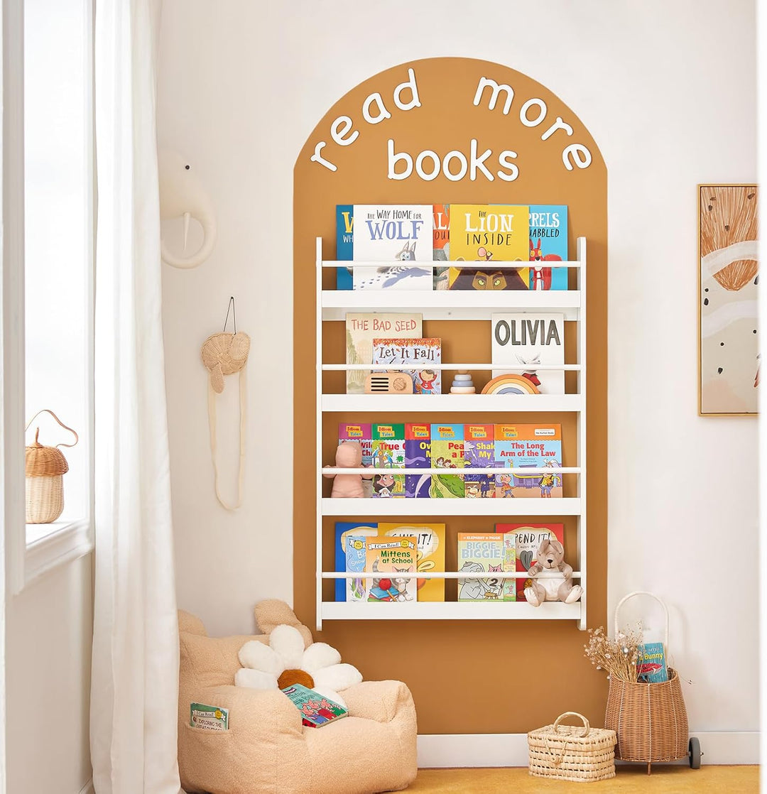SoBuy Bücherregal Kinder Wandregal für Kinderzimmer Kinder Bücherregal Wand mit 4 Ablagen Montessori