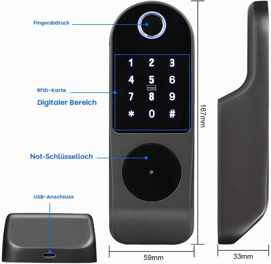 FTSTech Elektronisches Smart Lock Biometrischer Fingerabdruck Türschloss Virtuelles Passwort Wechat