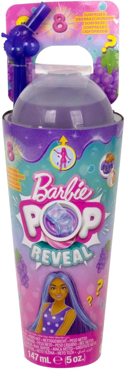 Barbie Pop Reveal Fruit - Puppe mit violetten Haaren im Grapefruitduft, 8 Überraschungen, duftendes