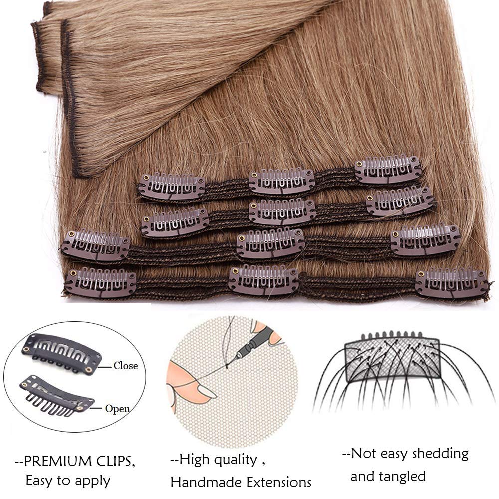 SEGO Clip in Extensions Echthaar Doppelt Tressen Haarverlängerung 8 Teilig 100% Remy Hair für Komple