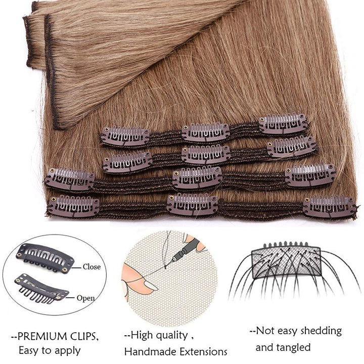 SEGO Clip in Extensions Echthaar Doppelt Tressen Haarverlängerung 8 Teilig 100% Remy Hair für Komple