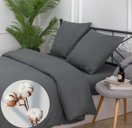 AYSW 100% Baumwolle Bettwäsche mit Reissverschluss 155x220 cm Grau 1 Bettbezug mit 1 Kopfkissenbezug