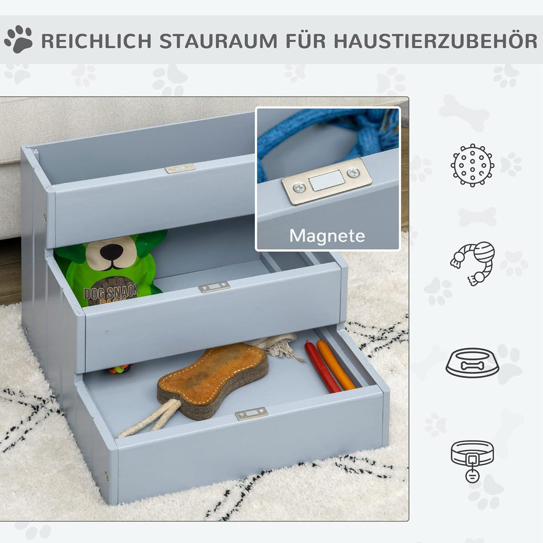 PawHut Hundetreppe 3 Stufen Katzentreppe Haustiertreppe Hundetreppe für Hunde und Katzen Tiertreppe