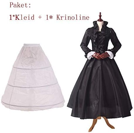 GRACEART Damen Gothic Viktorianisches Kleid Renaissance Maxi Kostüm (M, Schwarz) M Schwarz, M Schwar