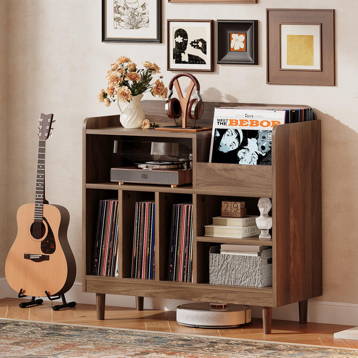 IRONCK Vinyl Plattenspieler Regal mit Ladestation, Schallplatten Aufbewahrung Schallplattenständer f