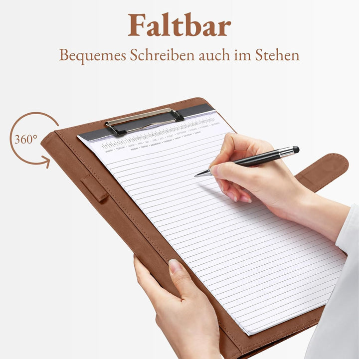 Mymazn Klemmbrett A4 mit Deckel, Mappe A4 Schreibmappe Klemmbrettmappe, PU-Leder Konferenzmappe mit