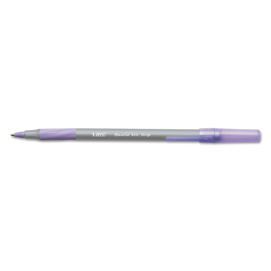 BIC Round Stic Grip Xtra Comfort Kugelschreiber, mittlere Spitze (1,2 mm), violette Tinte, 12 Stück,