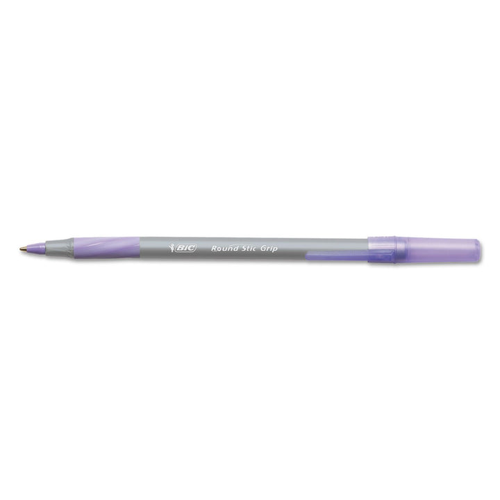 BIC Round Stic Grip Xtra Comfort Kugelschreiber, mittlere Spitze (1,2 mm), violette Tinte, 12 Stück,