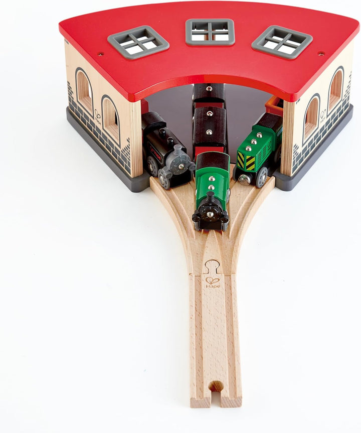 Hape Eisenbahn Grosser Lokschuppen - Holz Eisenbahn Lokschuppen für Kinder, Zubehör für Holzeisenbah