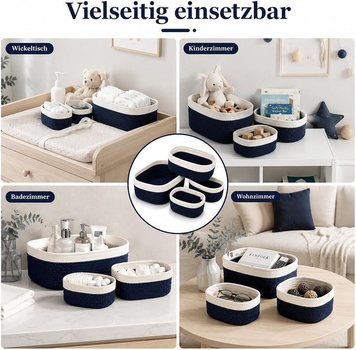 Jiahuade 4er Set Aufbewahrungskorb Geflochten Baumwollseil | Körbchen Wickeltisch Organizer,Aufbewah