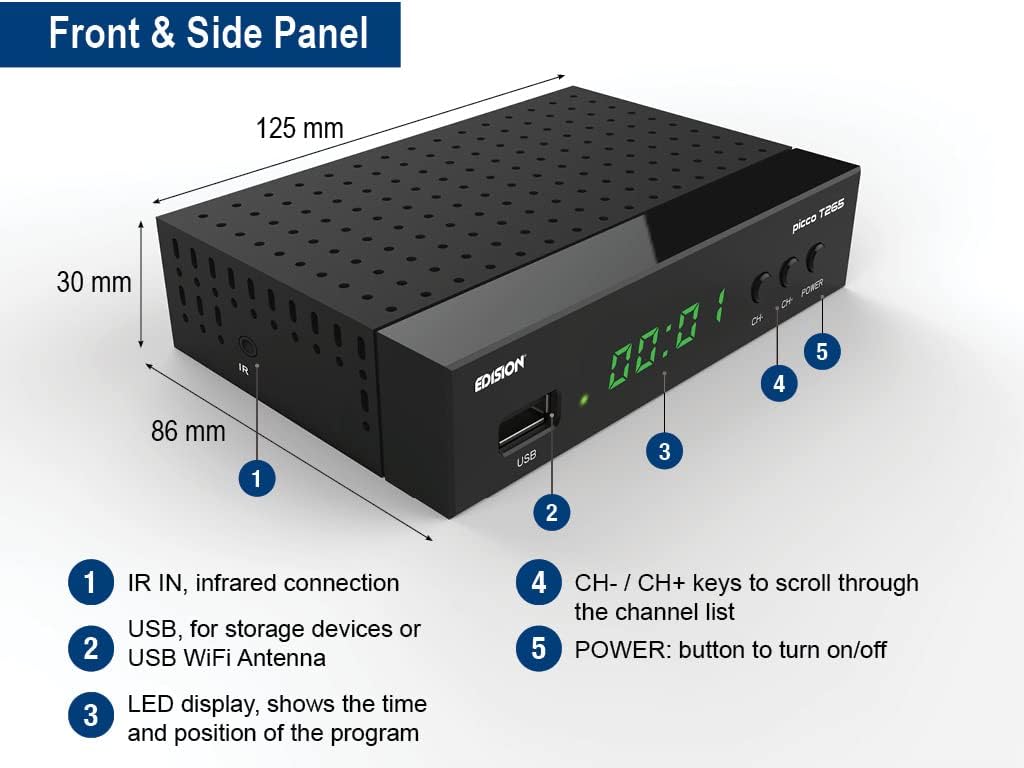 EDISION Picco T265 Full HD H.265 HEVC terrestrischer FTA Receiver T2 &amp; Vantage VTA74 Zimmerantenne D