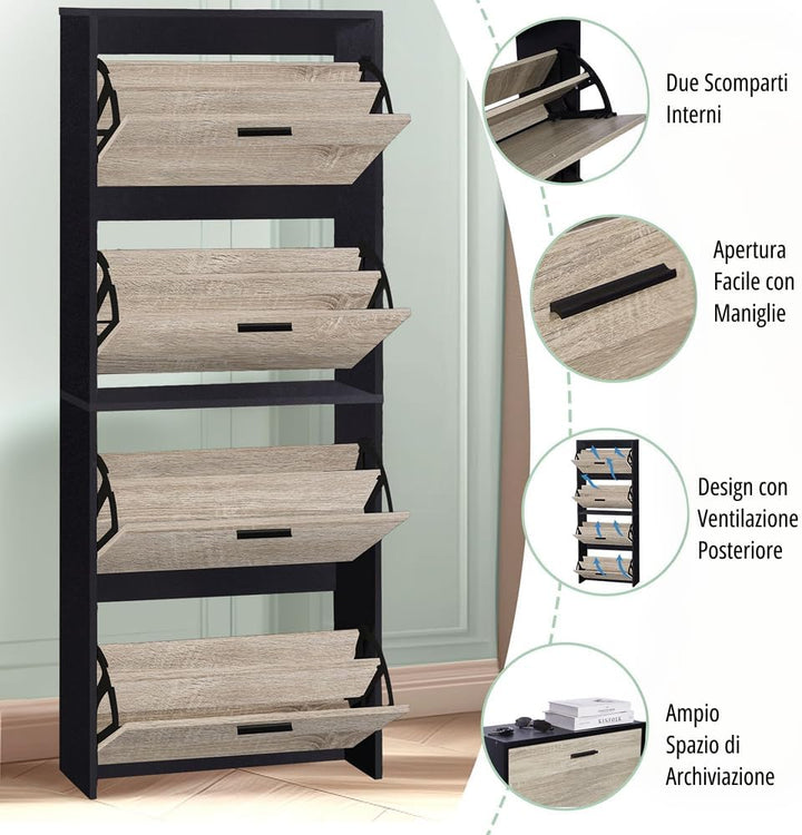 CASABEL Schuhschrank für 24 Paar – Schrank mit grossem Fassungsvermögen für Eingangsbereich, Flur –