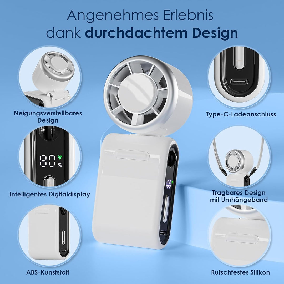 Handventilator Tragbarer Mini Ventilator, Turbo Ventilator mit 100 Stufen und LED Display, 3600mAh W