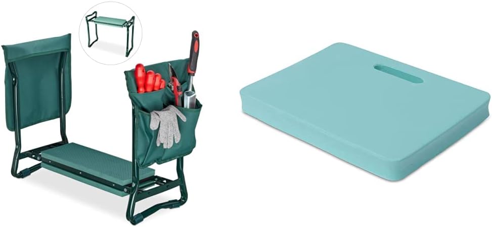 Relaxdays, grün Kniebank, weiches Kniekissen, 2 Taschen, klappbar, Kniehilfe Gartenarbeit, bis 150 k