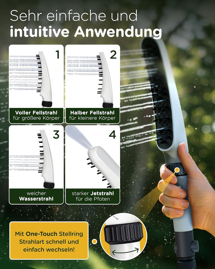 KUNTO® Hundebrausekopf - Hundedusche Duschkopf - Hundedusche mit vier Strahlarten - Hunde Duschkopf