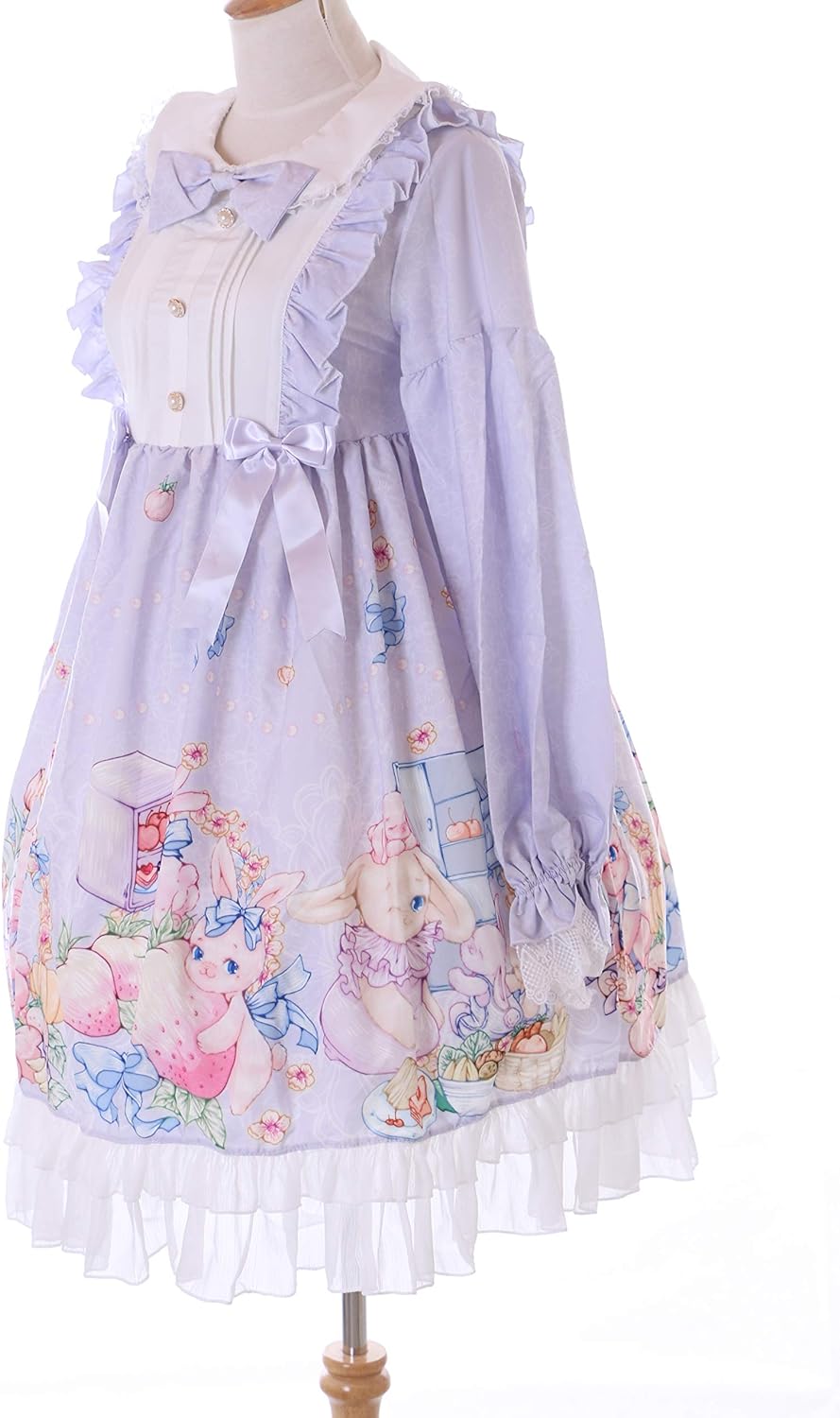 JSK-76-2 Lila Erdbeer Obst Hase Blumen Schleife Langarm Kleid Pastel Goth Lolita Cosplay Kostüm Kawa