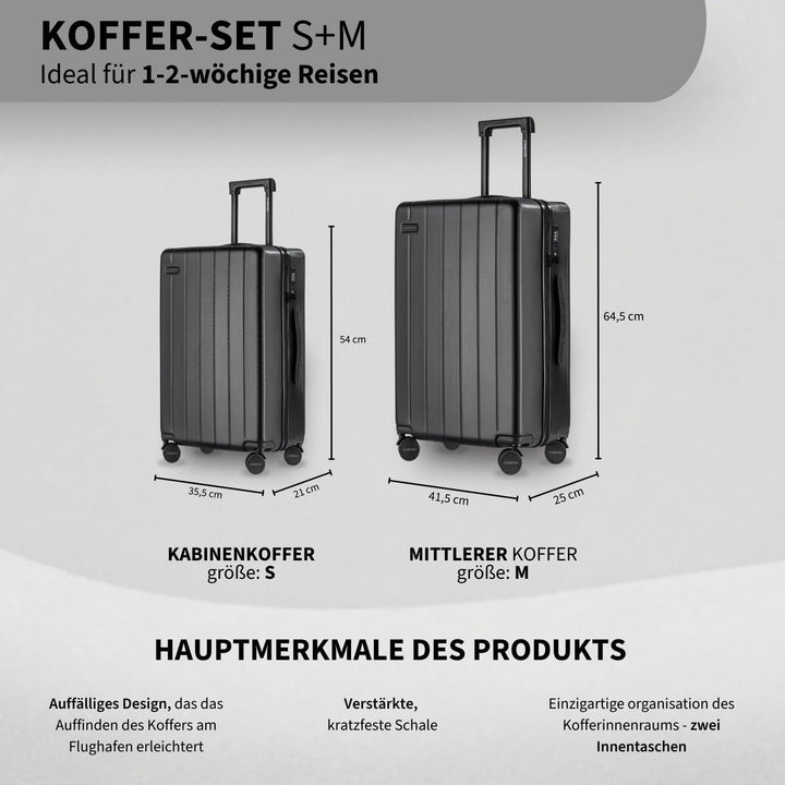 ETERNITIVE - Koffer Reisekoffer Hartschale aus ABS |Reisetrolley Leicht mit 4 Zwillingsrollen 360° |