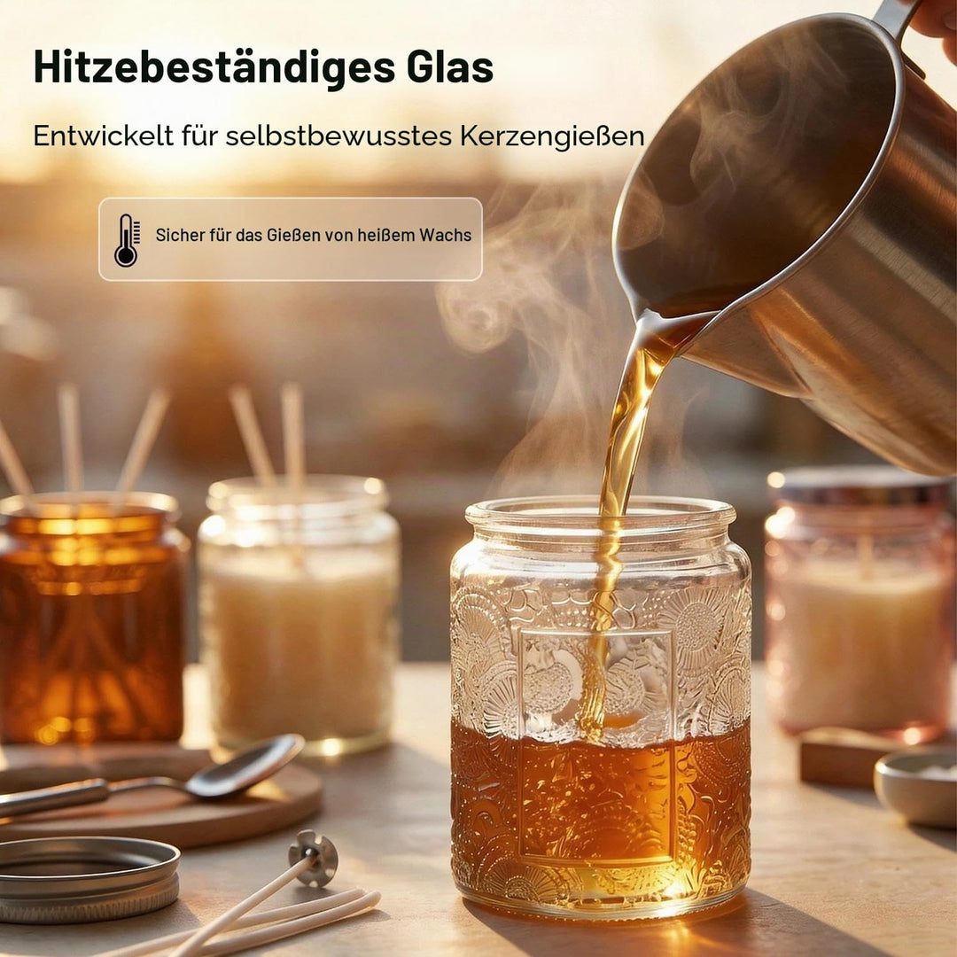 LumaCraft Candle Luxus Relief Kerzengläser zum Kerzen giessen- 12er Pack Leere Glasgefässe mit Luftd