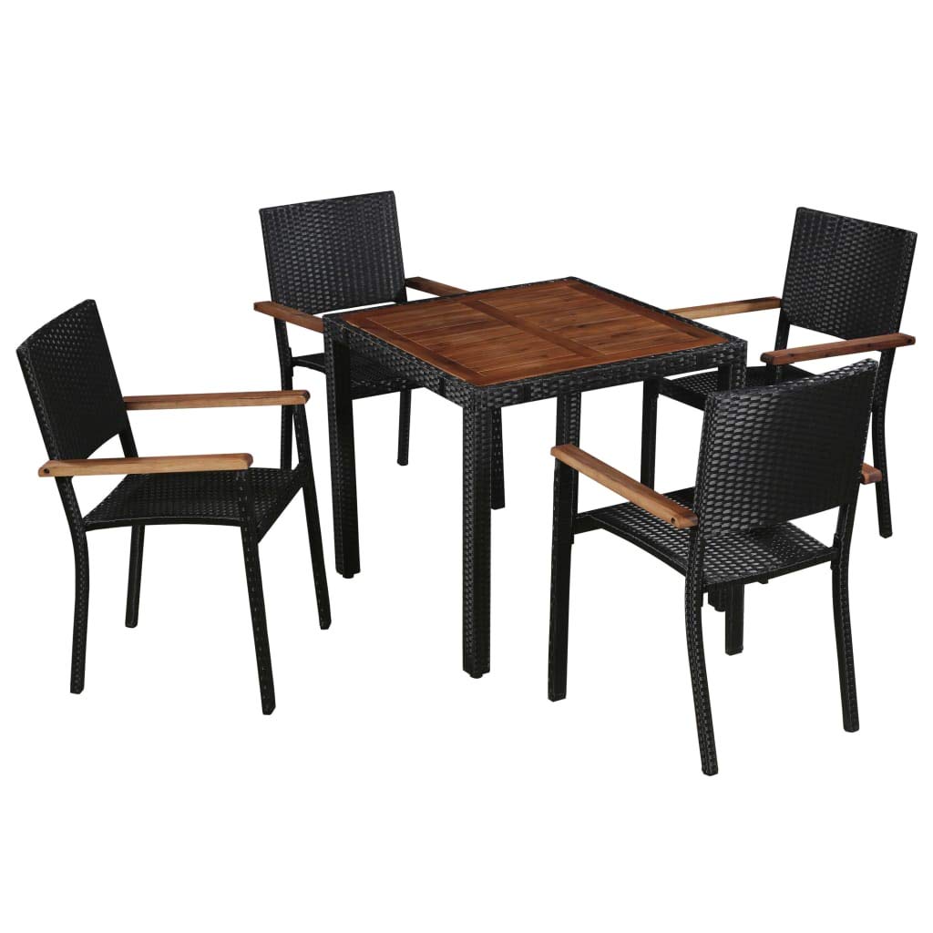 Tidyard Garten-Essgruppe 5-TLG. inkl 1 Vintage-Esstisch + 4 Stühle, aus Polyrattan und Massives Akaz