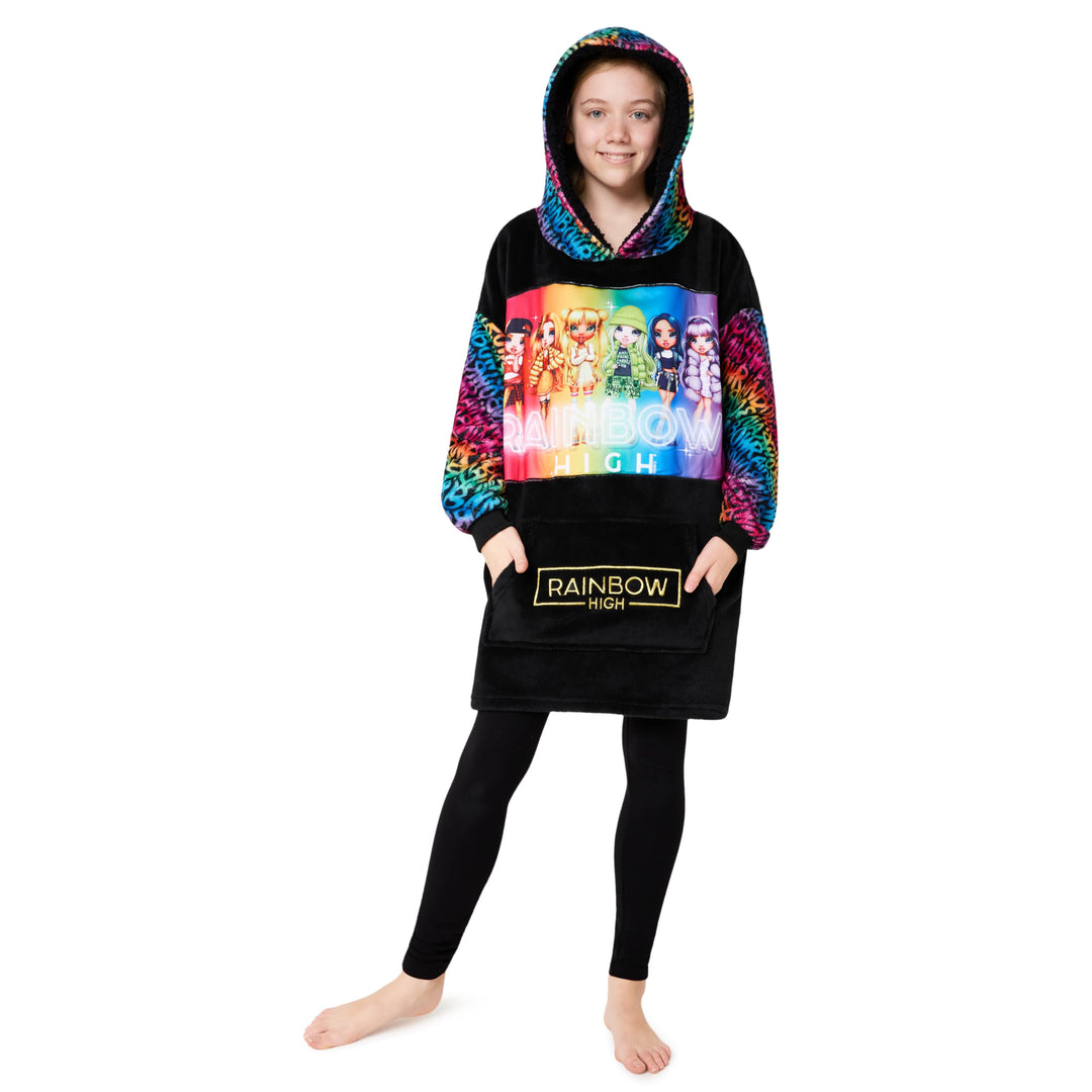 Rainbow High Hoodie Decke Kinder Mädchen Übergrösse Kuscheldecke mit Ärmeln, Warm Fleece Kapuzenpull
