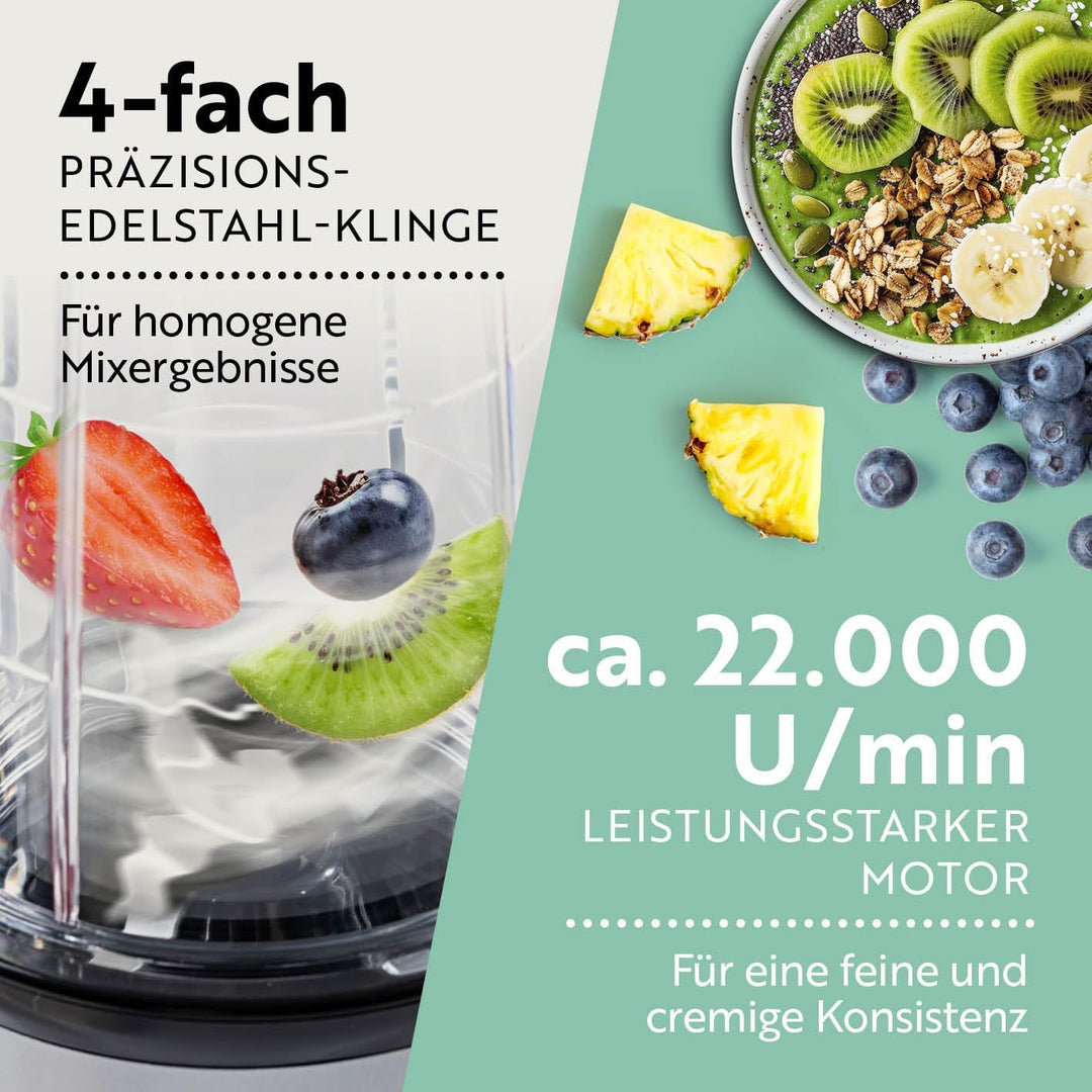 GOURMETmaxx Mr. Magic Mixer 4-tlg. | 400W Powerbase, Kreuzklinge, 500ml Becher & To Go Deckel | Smoo