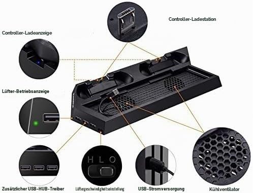 OSTENT Dual Controller Ladegerät Lüfter USB Hub Vertikale Ständer für Sony PS4 / Slim/Pro Konsole