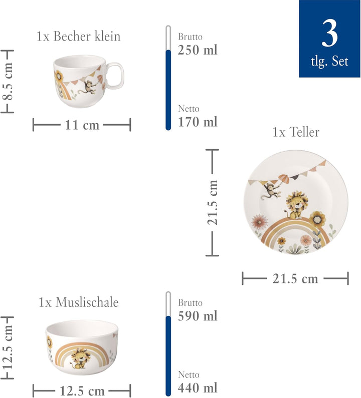 Villeroy & Boch – Boho Kids "Roar like a lion" Kindergeschirr-Set 3 teilig Beige, Spülmaschinenfest,