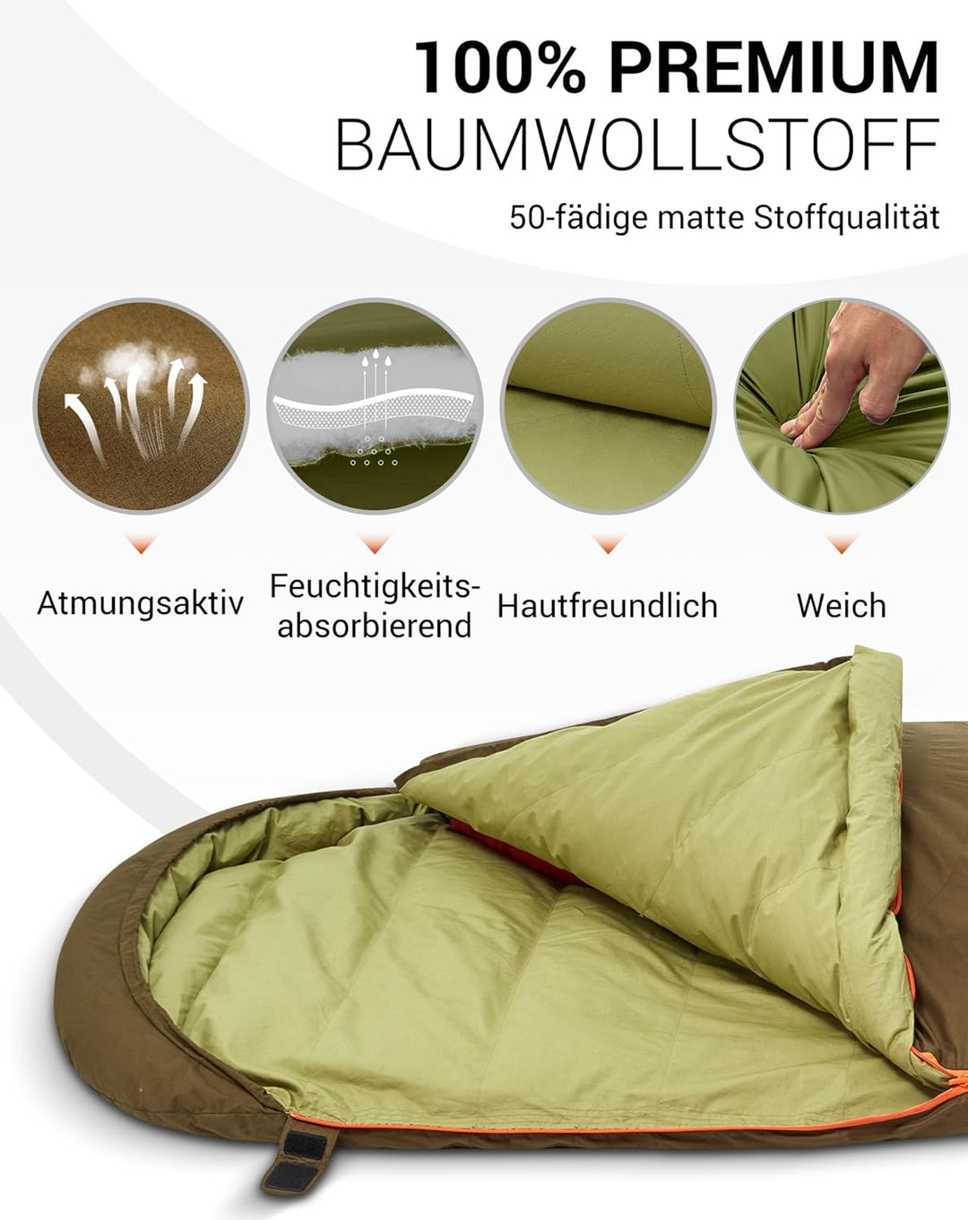 KingCamp Daunen Schlafsack Erwachsene,Warmer Leichter Winter Schlafsack 4°C bis -20°C，100% Baumwollg