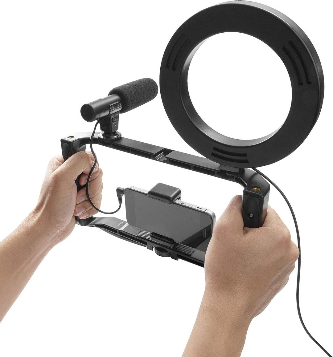 GadgetMonster Smartphone Vlogging Kit für YouTube Videos, bestehend aus Handy Stativ, Richtmikrofon