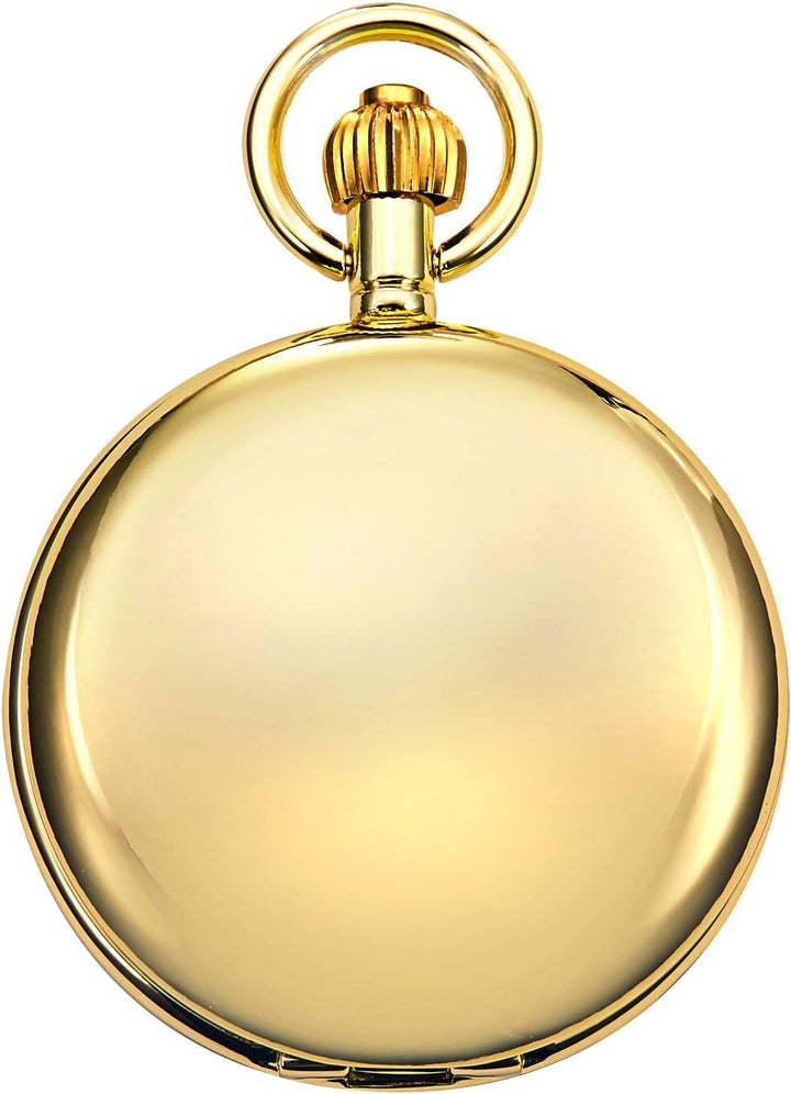 TREEWETO Unisex Taschenuhr mit Kette Analog Handaufzug Skelett Hochglanz Poliert Gold