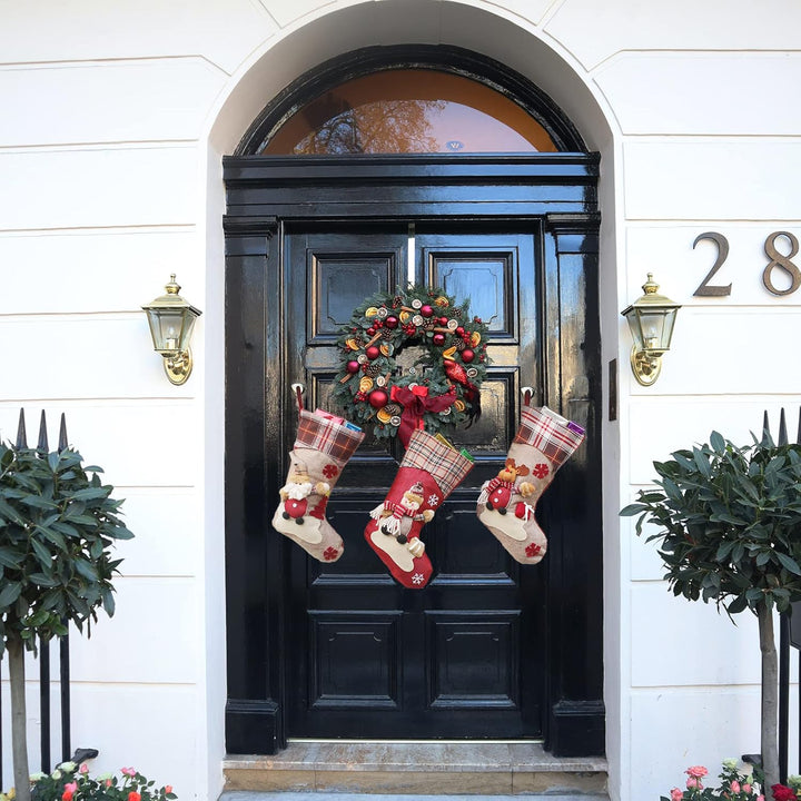 Nikolausstrumpf Set 3er Set Weihnachtsstrumpf Kamin 46cm Nikolausstiefel zum Befüllen Schneemann Elc