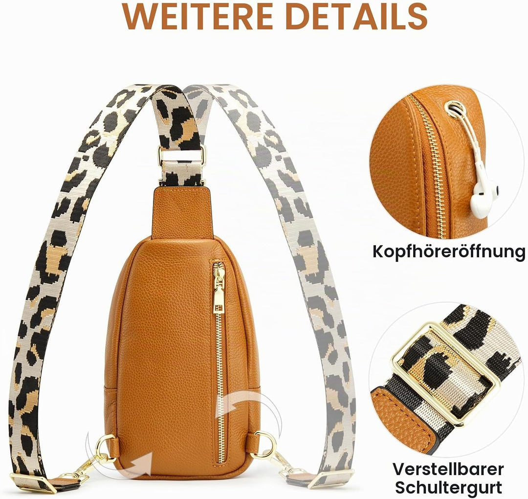 Kattee Damen Brust-Umhängetasche Echtes Leder Sling-Rucksack Kleine Umhängetasche mit RFID-Blockieru