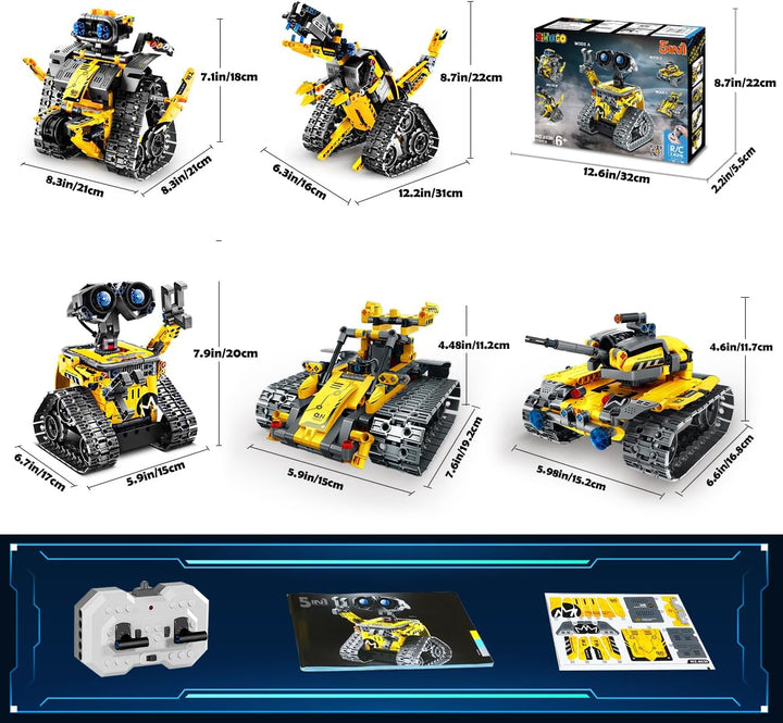 Technik Roboter für Kinder Bausatz - 5-in-1 mit Fernbedienung und App Steuerung | 520 Stück RC Wall