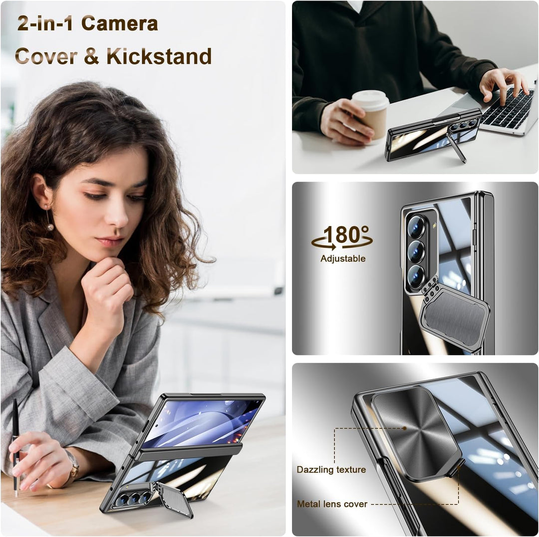 spoovcto für Samsung Galaxy Z Fold6 Hülle: mit integriertem Kamera- Ständer, Schutzschale, luxuriöse