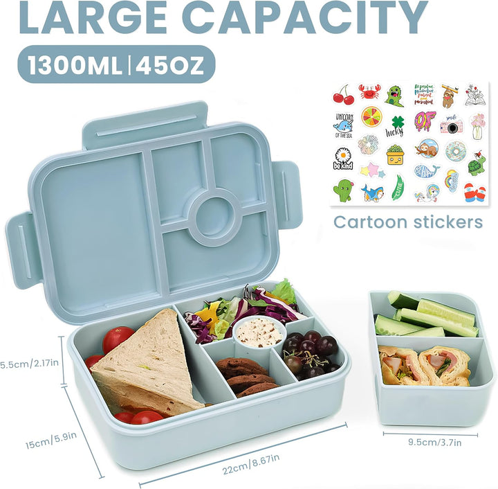 Bugucat Brotdose Kinder mit Fächern 1300ML 3PCS, Lunchbox Kinder Auslaufsicher mit 4 Fächern, Bento