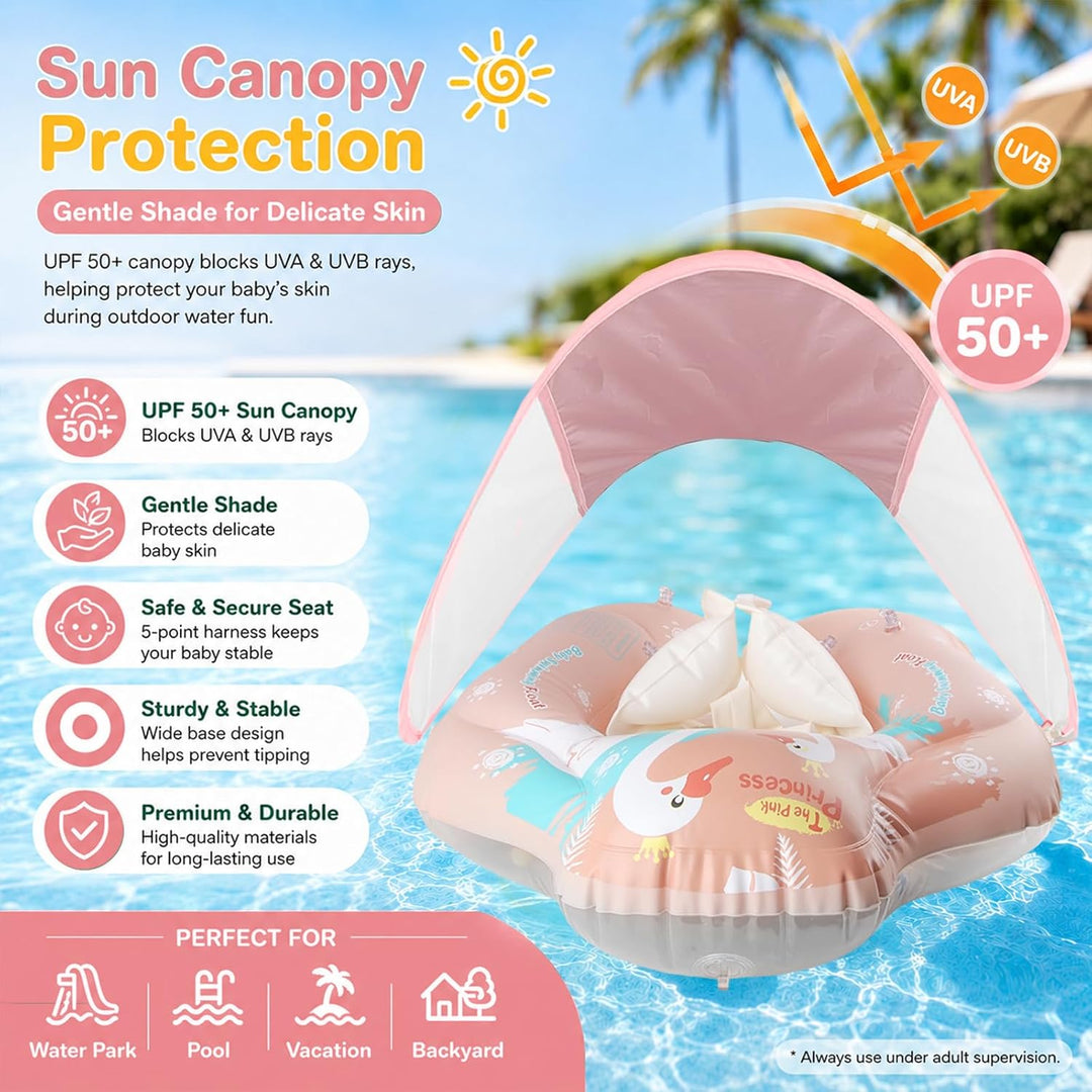 Baby Schwimmring mit Sonnendach, Schwimmring Baby ab 3 Monate, Aufblasbarer Baby Swim Float mit Sich