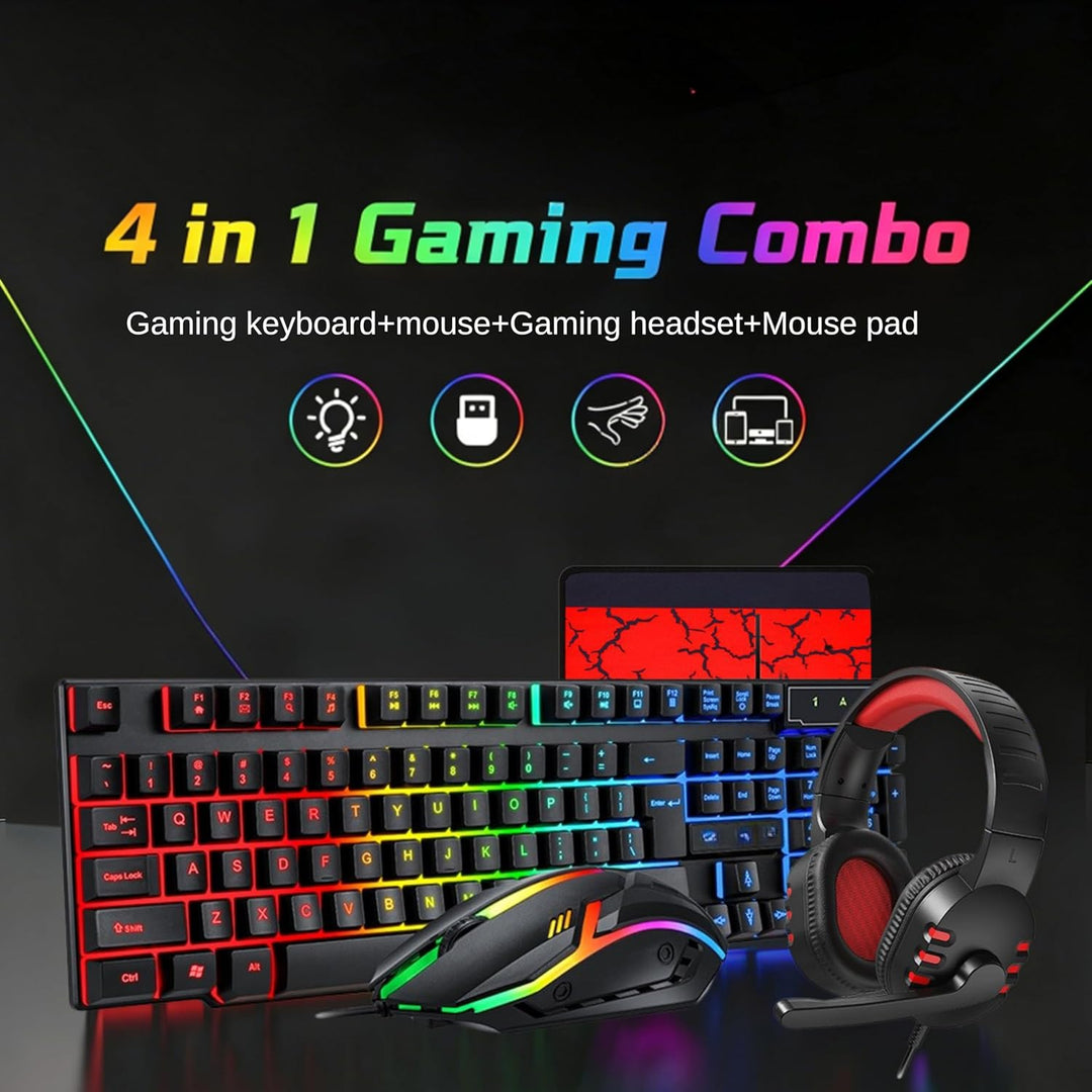 Gaming Tastatur Maus Headset Set mit Mousepad 4 in 1 RGB Gaming Combo Set für PC/PS4/Xbox-Gamer, RGB