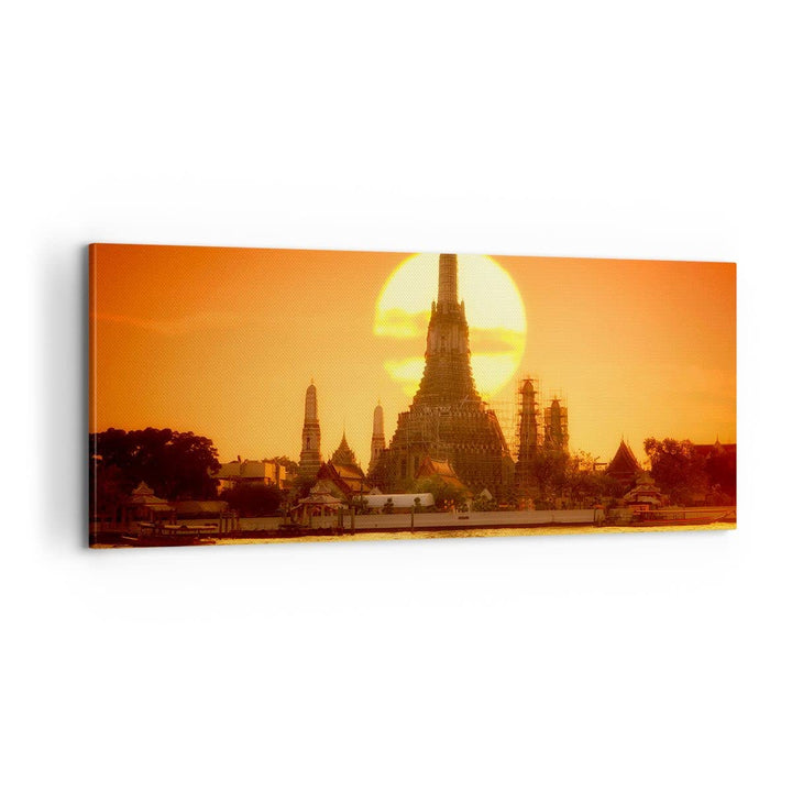 Panorama Bilder auf Leinwand 100x40cm Leinwandbild mit Rahmen Tempel Asien Gross Wanddeko Bild Schla