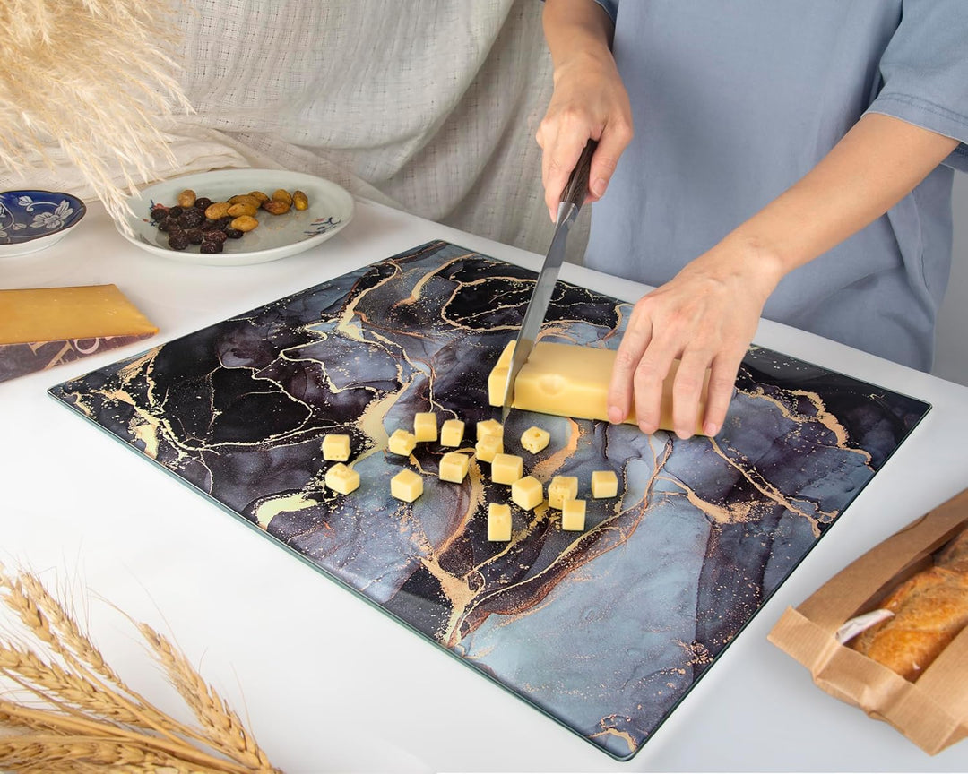 Glasschneidebrett 50×40cm – Hygienisches Schneidebrett aus gehärtetem Glas – Hitzebeständig, Kratzfe
