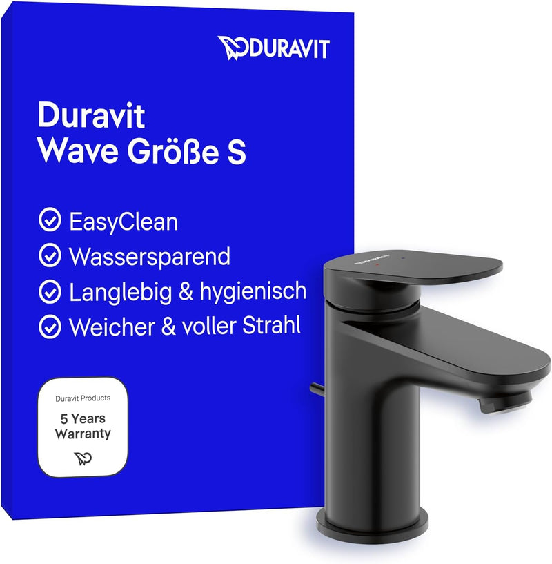 Duravit Wave Waschtischarmatur, Grösse S (Auslauf Höhe 77 mm), Wasserhahn Bad mit Zugstangen-Ablaufg