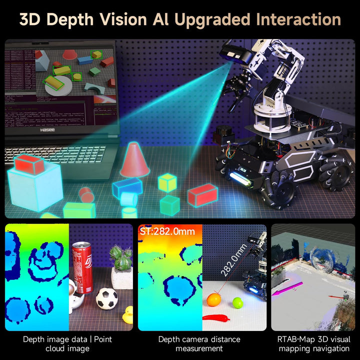 Yahboom ROS2 AI Voice-Controlled Robot Car, Equipped with Depth Camera and Robotic Arm Capable of 3D