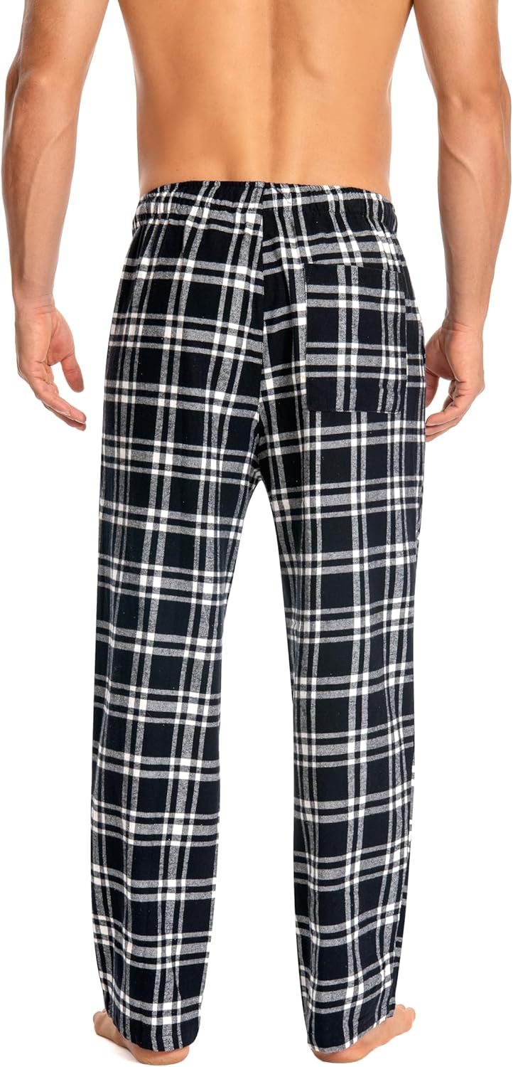 Cyathea Schlafanzughose Herren 100% Baumwolle Flannel Pyjamahose Kariert Loungehose mit Taschen Nach