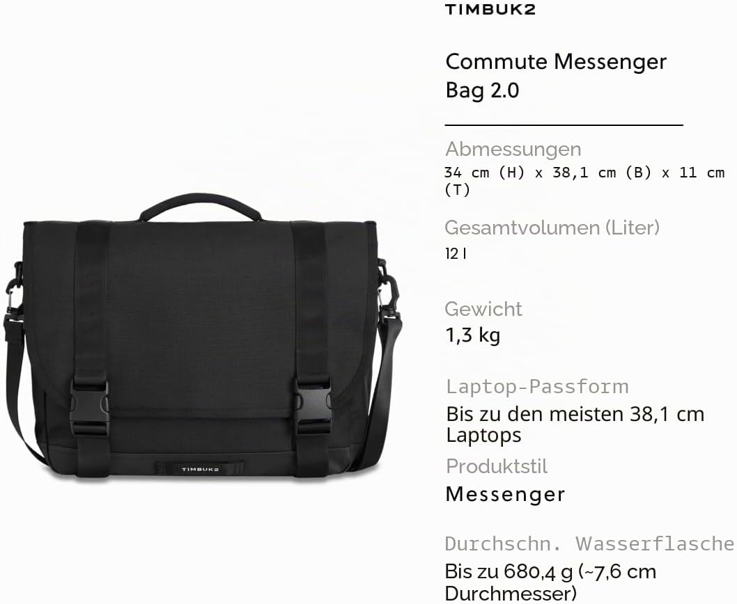 Timbuk2 Commute Messenger Bag 2.0 M Eco Black, M Eco Black