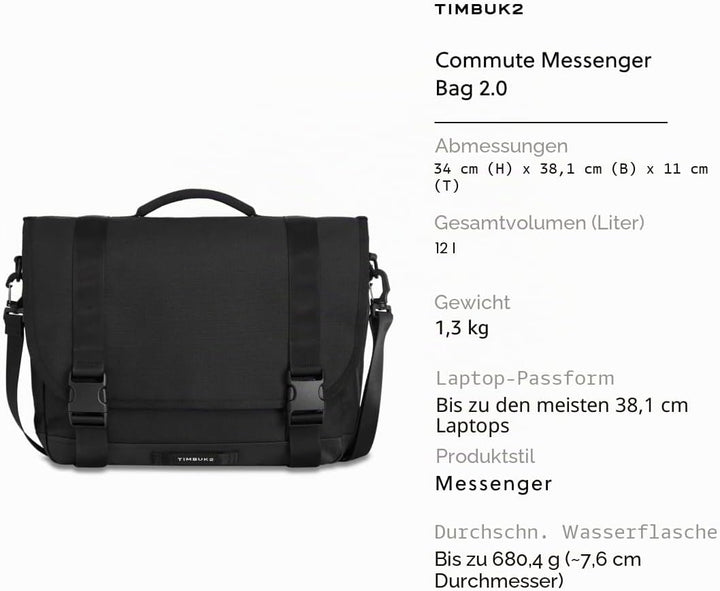 Timbuk2 Commute Messenger Bag 2.0 M Eco Black, M Eco Black