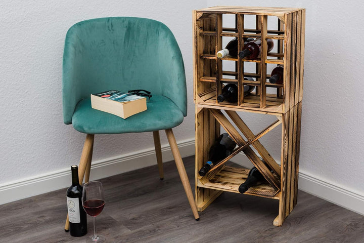 Kistenkolli Altes Land geflammtes Weinregal Holz 16er Masse 40x40x27cm Regalkiste Flaschenablage Win