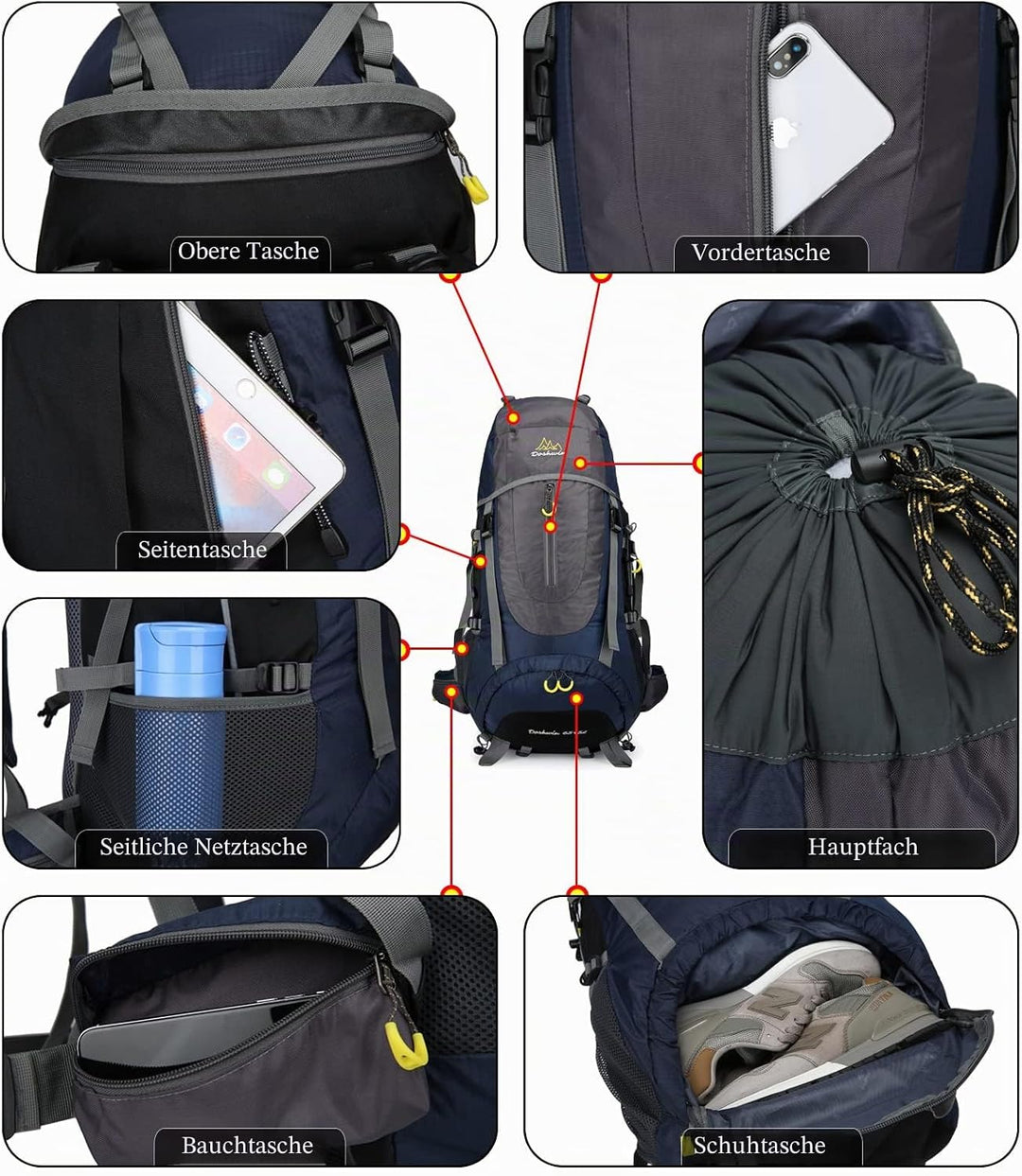 70L Trekkingrucksack Campingrucksack Reiserucksack Wanderrucksack Grosser Rucksack für Damen Herren